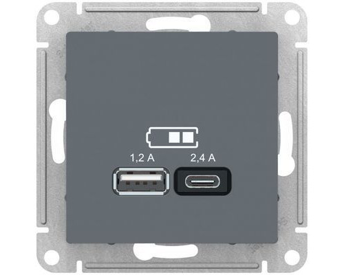 ATN000739 ATLASDESIGN USB РОЗЕТКА A+С, 5В/2,4А, 2х5В/1,2А, механизм, ГРИФЕЛЬ ATN000739 ATLASDESIGN USB РОЗЕТКА A+С, 5В/2,4А, 2х5В/1,2А, механизм, ГРИФЕЛЬ