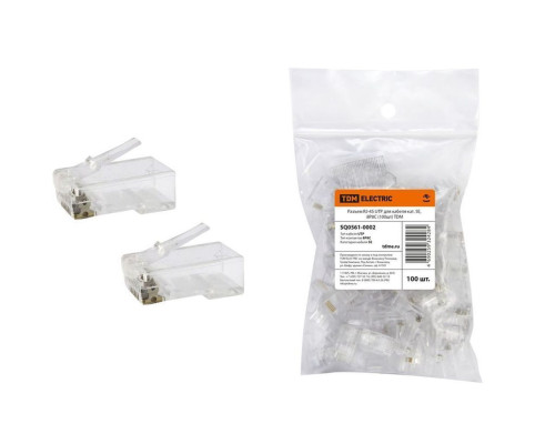 Разъем RJ-45 UTP для кабеля кат. 5Е, 8P8C (100шт) TDM Разъем RJ-45 UTP для кабеля кат. 5Е, 8P8C (100шт) TDM