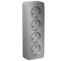 BLNRA000413 BLANCA О/У РОЗЕТКА 4-ая без заземления без штор. ИЗОЛ.ПЛ.,16А, 250В,АЛЮМИНИЙ - BLNRA0004