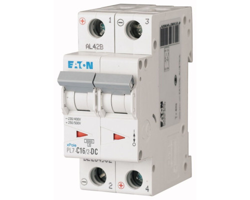 Авт. выключатель PL7-C16/2-DC, 2P, 16A, хар-ка C, 10kA, 250VAC/DC, 2M Авт. выключатель PL7-C16/2-DC, 2P, 16A, хар-ка C, 10kA, 250VAC/DC, 2M
