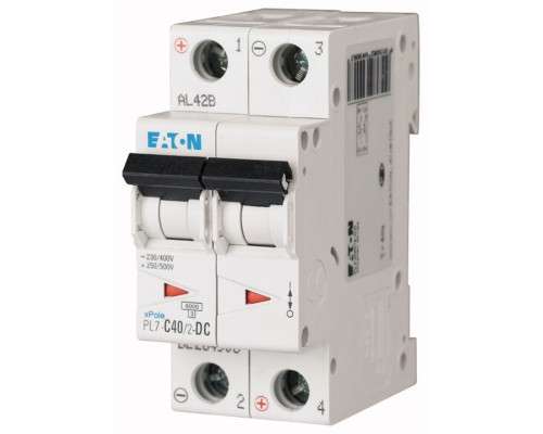 Авт. выключатель PL7-C40/2-DC, 2P, 40A, хар-ка C, 10kA, 250VAC/DC, 2M Авт. выключатель PL7-C40/2-DC, 2P, 40A, хар-ка C, 10kA, 250VAC/DC, 2M