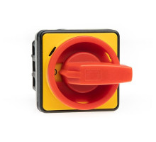 Переключатель BS 25 10 LK, аварийный, 3P, 25A, тип 0-1, 11kW(400VAC по АС-23), на дверь, красная блокируемая в 0 рукоятка, фронт IP40 | арт.EAC602824