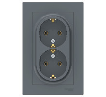 Розетка двойная с заземлением без шторок с рамкой Schneider Electric AtlasDesign ATN000724 Грифель -