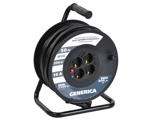 Катушка УК50 с т/з 4 места 2P+PE/50м 3х1,5мм2 GENERICA