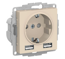 ATN000230  ATLASDESIGN РОЗЕТКА 16А с 2 USB A+A, 5В/2,4А, 2х5В/1,2А, механизм, БЕЖЕВЫЙ - ATN000230