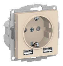 ATN000230  ATLASDESIGN РОЗЕТКА 16А с 2 USB A+A, 5В/2,4А, 2х5В/1,2А, механизм, БЕЖЕВЫЙ - ATN000230