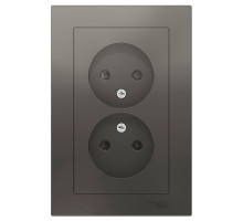 Розетка двойная без заземлениясо шторками с рамкой Schneider Electric AtlasDesign ATN000922 Сталь -