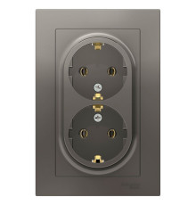 Розетка двойная Schneider Electric AtlasDesign (в сборе, цвет сталь) с заземлением, без шторок