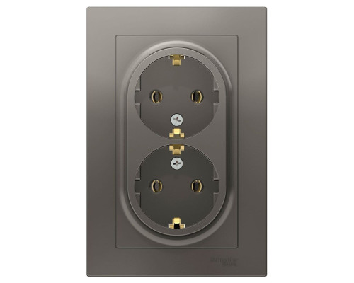 Розетка двойная Schneider Electric AtlasDesign (в сборе, цвет сталь) с заземлением, без шторок