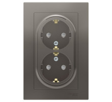 Розетка двойная с заземлением со шторками с рамкой Schneider Electric AtlasDesign ATN000926 Сталь -