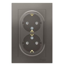 Розетка двойная с заземлением со шторками с рамкой Schneider Electric AtlasDesign ATN000926 Сталь -