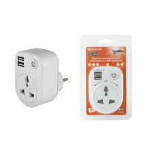 Адаптер универсальный поворотный  с/з 250В 16А + 2USB 2.1A белый TDM