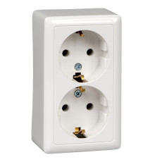 ХИТ О/У РОЗЕТКА двойная с заземлением без шторок 16А, 250В, БЕЛЫЙ. Россия