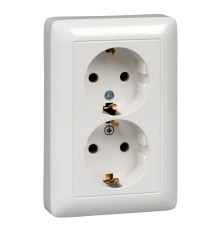 ХИТ С/У РОЗЕТКА двойная с заземлением без шторок 16А, 250В, БЕЛЫЙ. Россия
