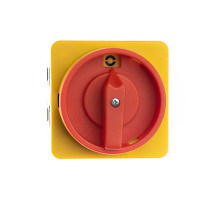 Переключатель BS 63 10 LK, аварийный, 3P, 63A, тип 0-1, 22kW(400VAC по АС-23), на дверь, красная блокируемая в 0 рукоятка, фронт IP40 | арт.EAC602646