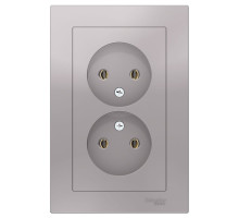 Розетка двойная без заземления с рамкой Schneider Electric AtlasDesign ATN000320 Алюминий - ATN00032