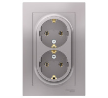 Розетка двойная с заземлением без шторок с рамкой Schneider Electric AtlasDesign ATN000324 Алюминий
