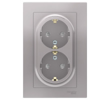 Розетка двойная с заземлением со шторками с рамкой Schneider Electric AtlasDesign ATN000326 Алюминий
