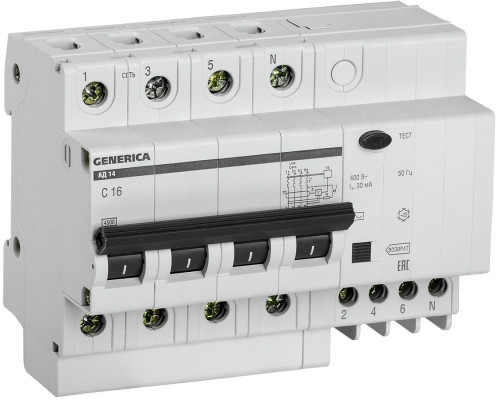 АД14 4Р 16А 30мА GENERICA АД14 4Р 16А 30мА GENERICA