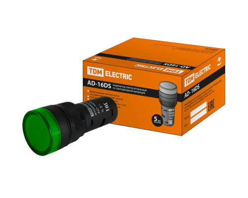 Лампа AD-16DS(LED)матрица d16мм зеленый 36В AC/DC TDM