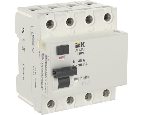 ARMAT Выключатель дифференциального тока R10N 4P 40А 30мА тип AC IEK - AR-R10N-4-040C030 ARMAT Выключатель дифференциального тока R10N 4P 40А 30мА тип AC IEK - AR-R10N-4-040C030