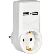 Адаптер Т-01/01 1 место 2P+PE 16А 2хUSB 2,1A белый IEK