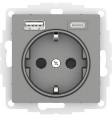 ATLASDESIGN РОЗЕТКА 16А c 2 USB A+C, 5В/2,4А/3,0А, 2х5В/1,5А, механизм, СТАЛЬ