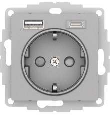 ATLASDESIGN РОЗЕТКА 16А c 2 USB A+C, 5В/2,4А/3,0А, 2х5В/1,5А, механизм, АЛЮМИНИЙ
