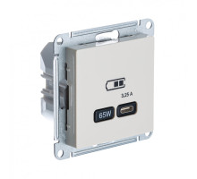 ATLASDESIGN USB РОЗЕТКА тип-С 65Вт высокоскор.заряд. QC, PD, механизм, БЕЖЕВЫЙ