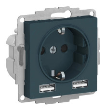 ATLASDESIGN РОЗЕТКА 16А c 2 USB A+A, 5В/2,4 А, 2х5В/1,2 А, механизм, ИЗУМРУД