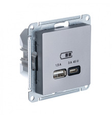 ATLASDESIGN USB РОЗЕТКА A + тип-C 45Вт высокоскор.заряд. QC, PD, механизм, СТАЛЬ